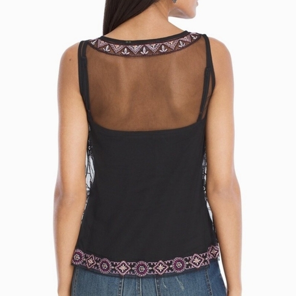 White House Black Market Floral Embroidered Sheer Mesh Elegant Tank Top Blouse - Picture 3 of 16